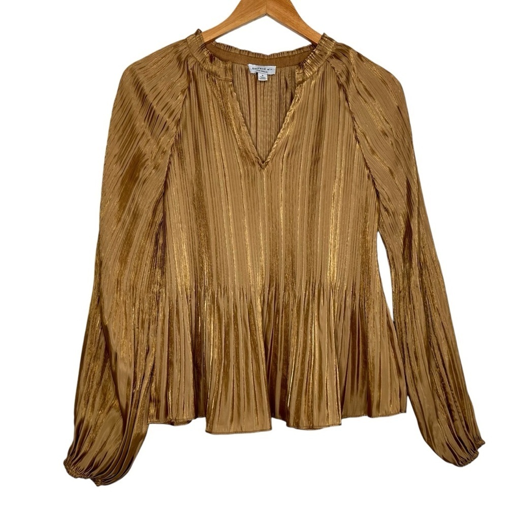 Current Air Womens Pleated Split Neck Long Sleeve… - image 1